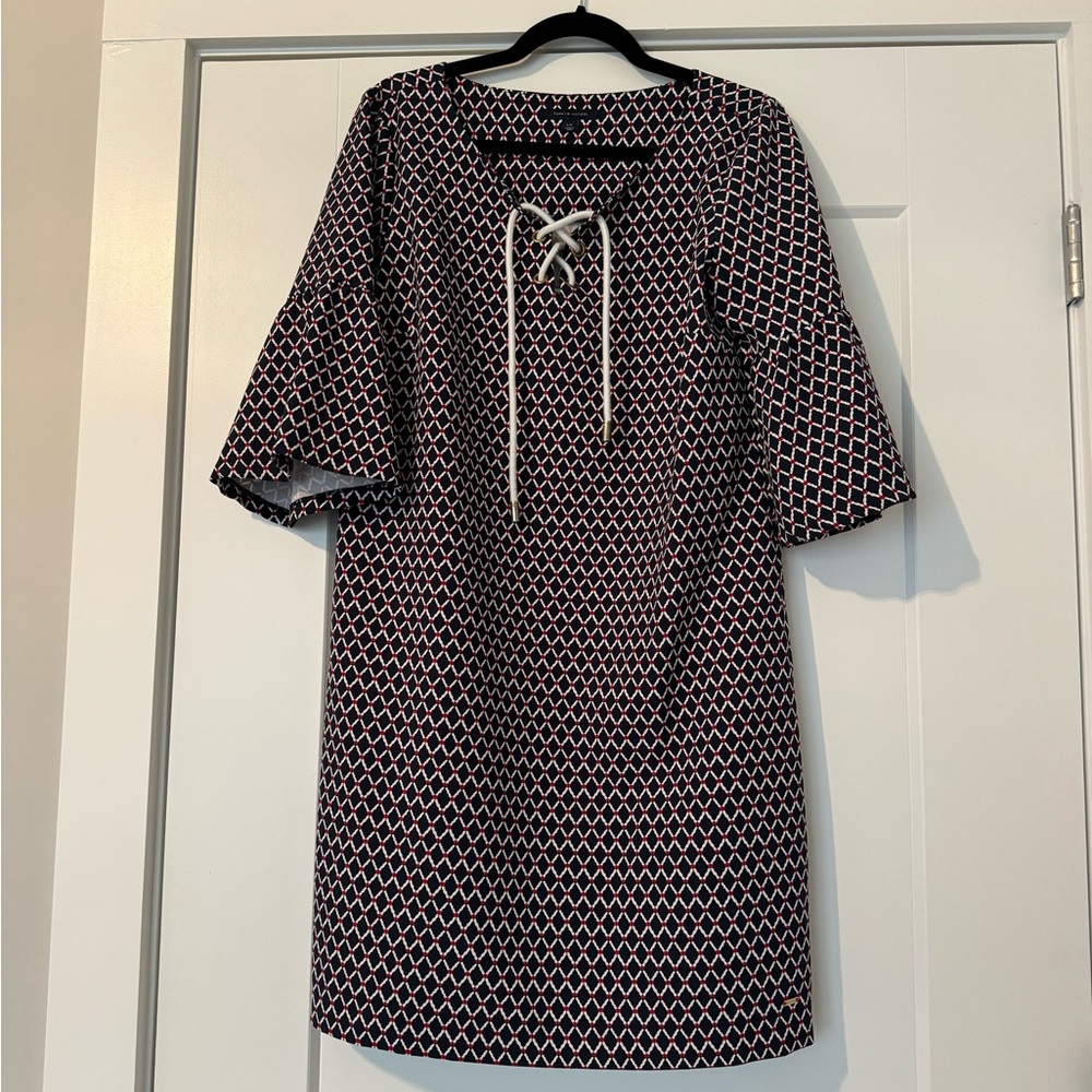 EUC Tommy Hilfiger red white and blue printed dress size large